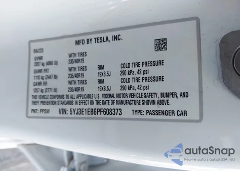 2023 Tesla Model 3 from USA, damaged, VIN 5YJ3E1EB6PF608373